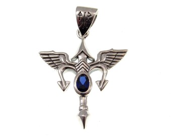 Solid 925 Sterling Silver Viking T-Rune Tyr God Pendant, Choose Faceted Gemstone: Purple Amethyst, Red Garnet,  or Blue Sapphire