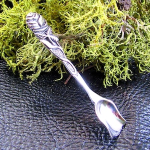 Solid 925 Sterling Silver Salt Spoon, Celtic Flatware, Viking Herb Scooper, Tiny Shovel for Salt, Handmade Spice & Small Condiemtn Scoop