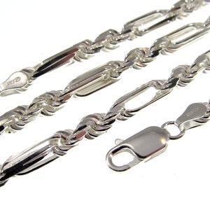 4,6 MM Massive 925 Sterlingsilber Herren Italienische Figarope Kette, Figaro Link + Seil Stil, Armband oder Halskette, hergestellt in Italien, 8 - 30 Zoll