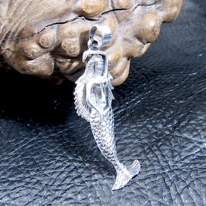 Solid 925 Sterling Silver Standing Mermaid Pendant, Handcrafted Sea Maiden, Water Nymph, Siren, Enchantress, Fantasy & Goddess Jewelry