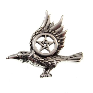 Solid 925 Sterling Silver Raven Pentacle Charm, Handcrafted Magical Pagan Wiccan Pendant