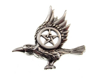 Orecchini Corvo Su Luna Con Pentagramma E Nodi Celtici, In Argento Sterling 925 Annerito, Altezza 20 Mm - Paio