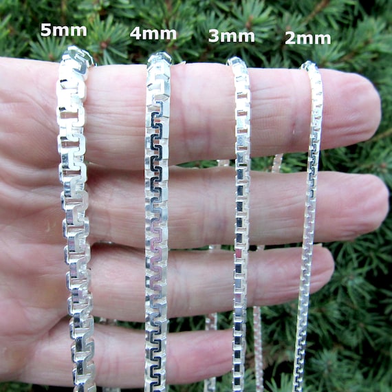 Solid 925 Sterling Silver Italian Box Chain, Diamond Cut Greek Key