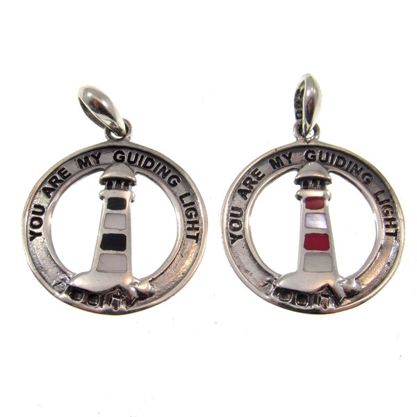 Solid 925 Sterling Silver Lighthouse Pendant With Black or Red Enamel, Handcrafted Watchtower Beacon