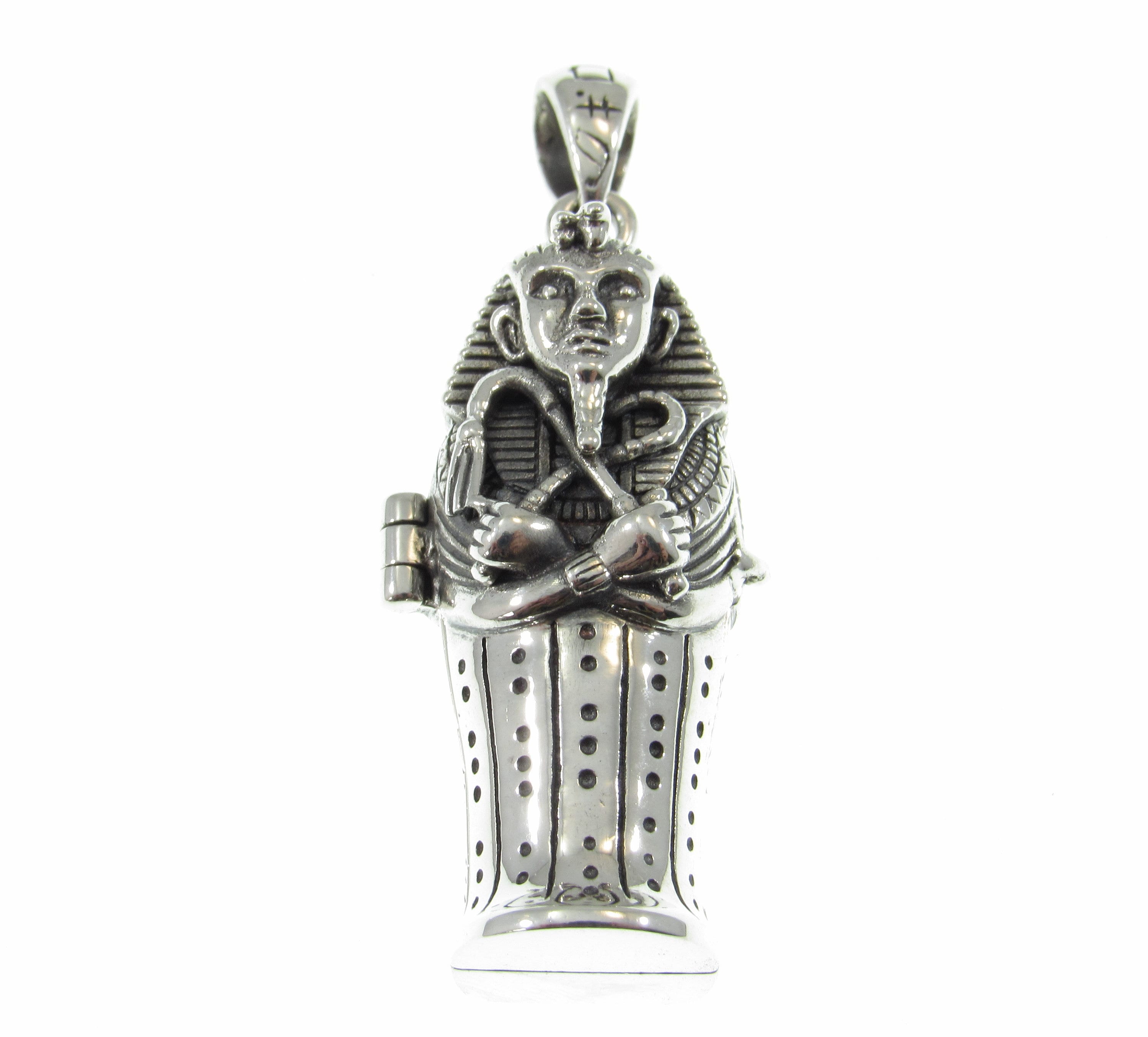 Solid 925 Sterling Silver Egyptian Hinged Sarcophagus With Hidden 
