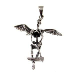 Solid 925 Sterling Silver Skeleton Wings Grim Reaper Pendant, Handcrafted Men&#39;s Biker / Punk / Rocker Jewelry