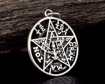 Solid 925 Sterling Silver Tetragrammaton Charm, Seal of Solomon Pentagram, Small Cermonial Protection Pentacle