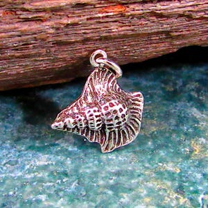 Solid 925 Sterling Silver Conch Shell Pendant - Textured Nautical Seashell Charm - Beachcomber Gift - Oceancore / Seacore Jewelry