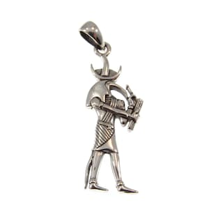 Solid 925 Sterling Silver Ancient Egyptian God THOTH Pendant, God of Writing Magic Wisdom & Moon, Sacred Ibis Bird Deity