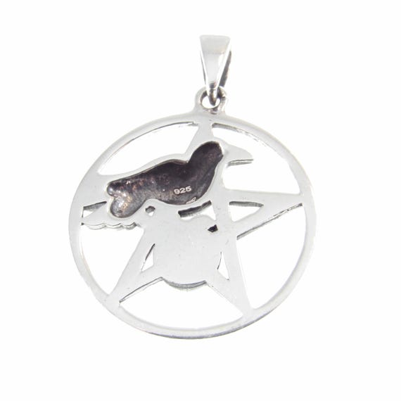thumbnail image 2 of Sterling Silver Raven Pentacle Pendant – Wiccan Pentagram With Triple Moon, Crow Jewelry 2 of 3