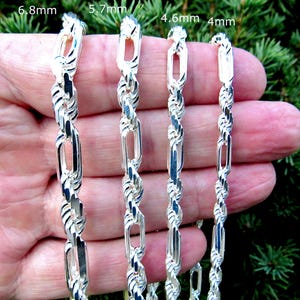 Massive 925 Sterling Silber italienische Figarope Kettenhalskette, Milano Link Armband, Herren Figaro Link & Diamantschliff Seilkette, Made in Italy