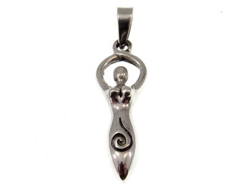 Solid 925 Sterling Silver Spiral Goddess Pendant, Handcrafted Wiccan Pagan Devine Symbol of Feminism