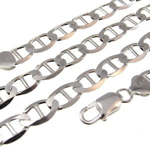 8.2MM 180 Gauge Solid 925 Sterling Silver Italian Mariner / Marina Chain, Made in Italy, Mens Necklace or Anklet, 10 - 30 Inches