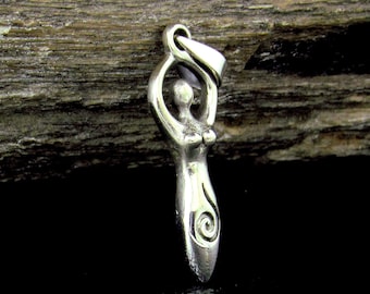 Solid 925 Sterling Silver Spiral Goddess Pendant – Feminine Energy Symbol, Divine Feminist Amulet