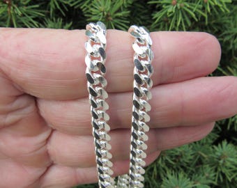 Catena Maglia Cubana Miami Piatta Uomo Argento Sterling 925 Massiccio - Foto 5