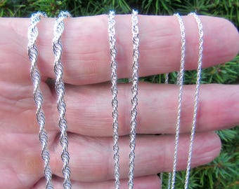 Solid 925 Sterling Silver Italian Twisted Rope Chain, Women's
