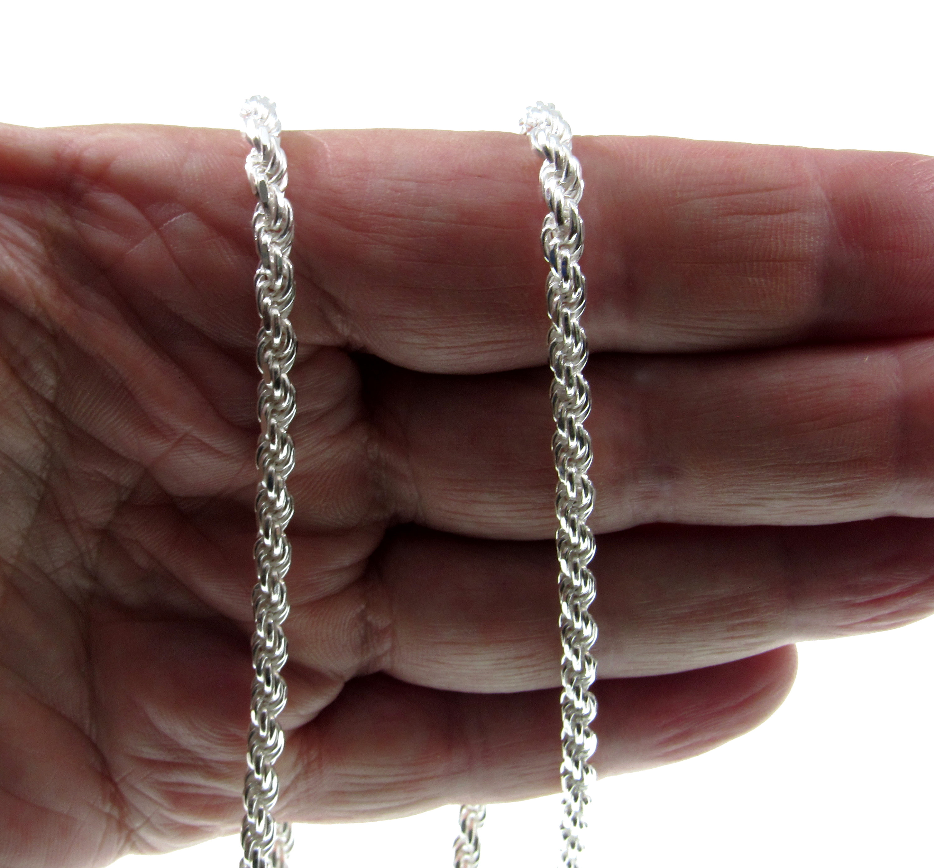 Solid .925 Sterling Silver Twisted Rope Chain - Diamond-Cut Italian Crafted Necklace Or Bracelet (2mm-7mm)