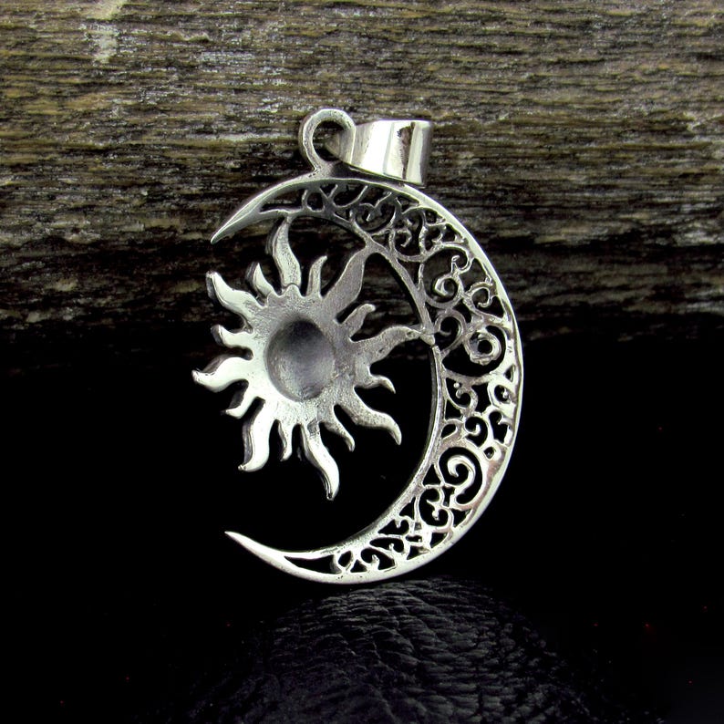 Solid 925 Sterling Silver Sun and Moon Pendant – Celestial Filigree ...