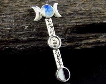 Solid 925 Sterling Silver Triple Moon Goddess Moonstone Pendant – Wiccan Pagan Lunar Symbol Amulet