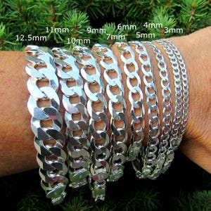 Miabella Sterling Silver Cuban Link Chain - 7mm Diamond Cut Italian Necklace