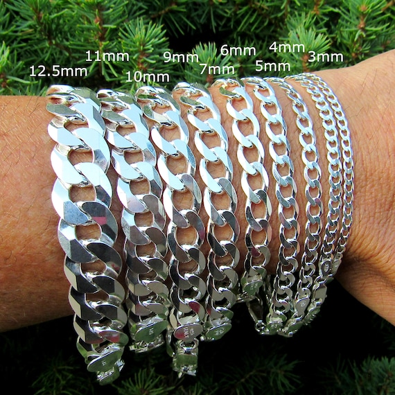 Buy Solid 925 Sterling Silver Curb Chain Bracelet, Heavy Cuban