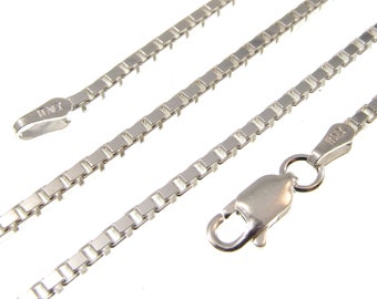 2MM Solid 925 Sterling Silver Italian Square Box Chain Necklace, Made in Italy, Unisex Bracelet, 7 8 9 14 16 18 20 22 24 26, or 30" Inches