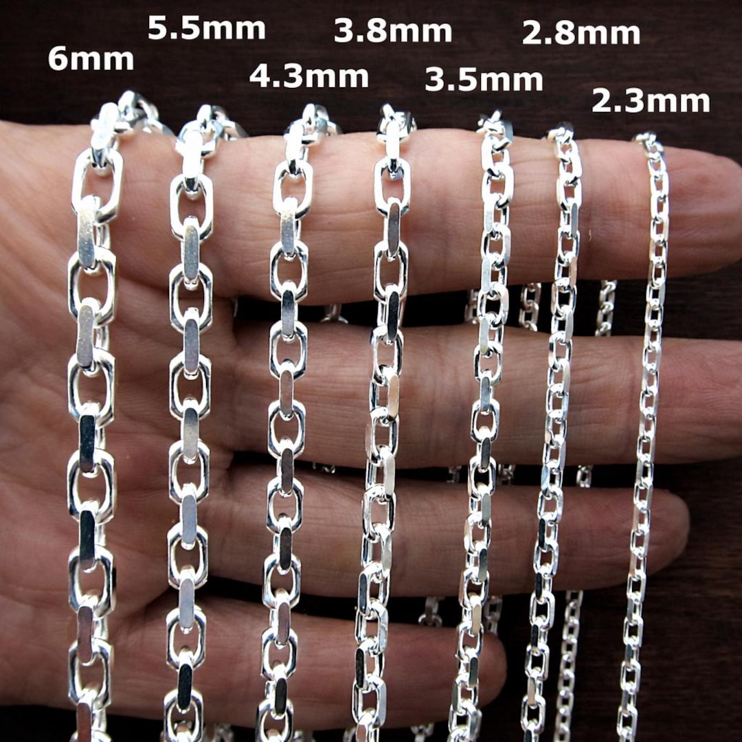 Solid 925 Sterling Silver Anchor Chain, Diamond Cut, Men's