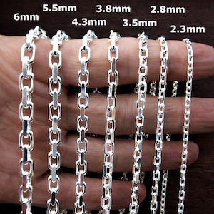 Solid 925 Sterling Silver Anchor Chain, Diamond Cut, Men's Nautical Cable Link Necklace or Bracelet, Made in Italy