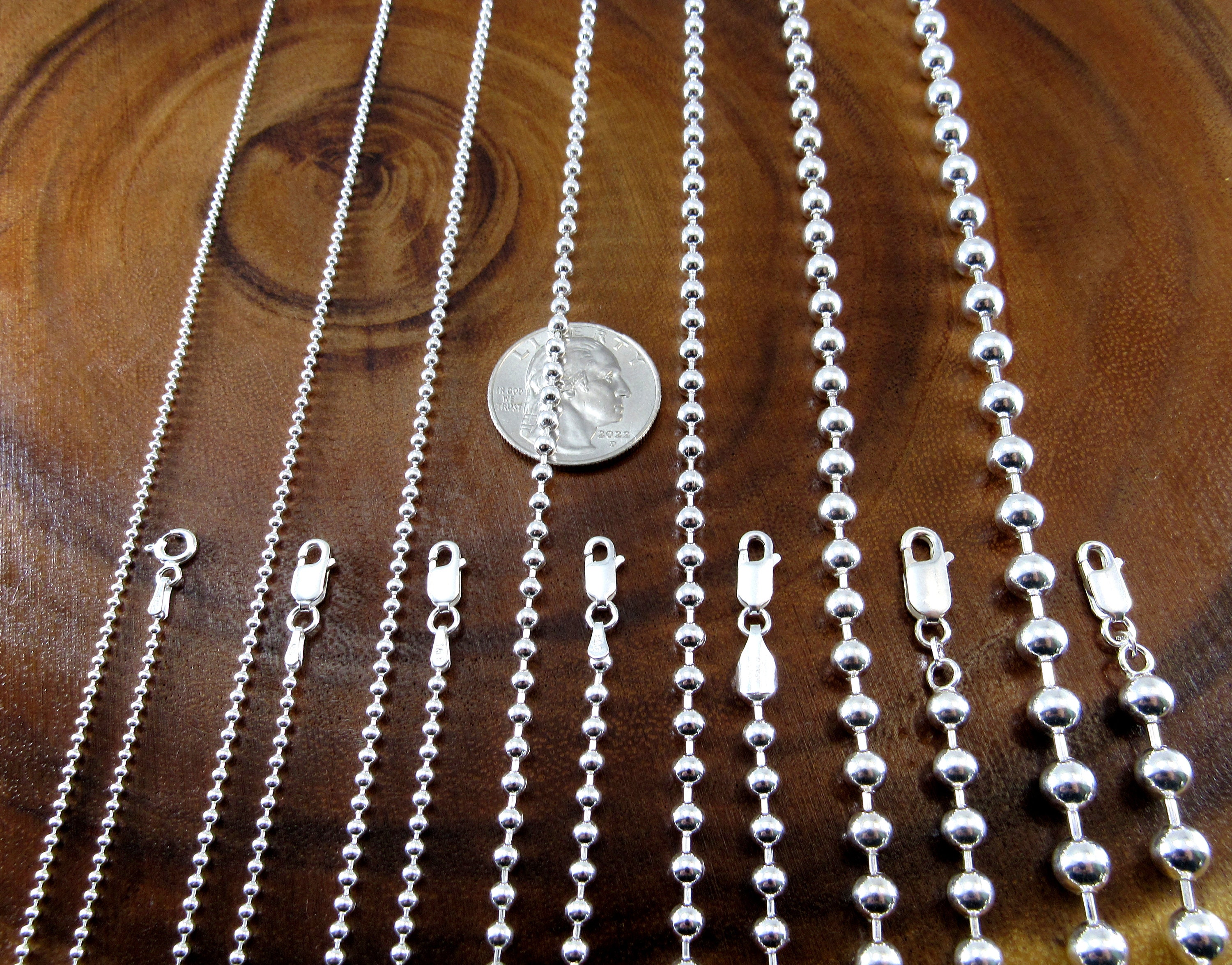 925 Sterling Silver Ball Bead Chain Necklace 1.5, 2, 3, 4, 5, 6, 8 and 10mm  Diameter Ball Options 