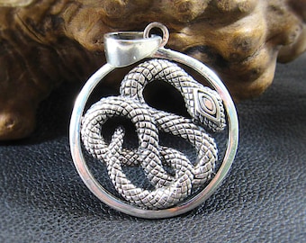 Solid 925 Sterling Silver Coiled Snake Pendant, Handcrafted Reptile Necklace Charm, Unisex Serpent Jewelry, Gift for Herp Gang