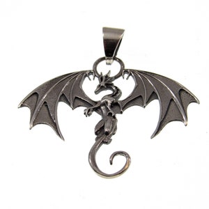 Solid 925 Sterling Silver Winged Guardian Dragon Protection Pendant, Handcrafted Fantasy Jewelry