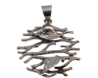 Solid 925 Sterling Silver Twig and Leaf, Leaves and Branches Pendant