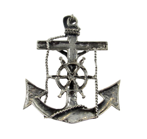 Ships Wheel Helm with Anchor Mariners Cross Charm Sterling Silver Ships Wheel Helm with Anchor Mariners Cross Charm Sterling Silver