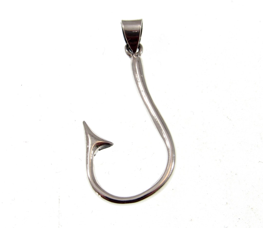 Solid 925 Sterling Silver Barbed J Hook Fish Hook Pendant, Handcrafted