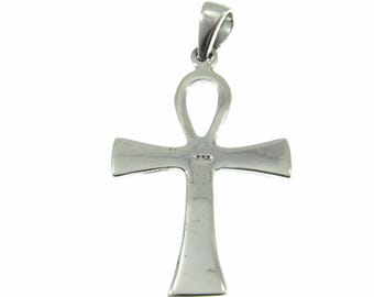 Collar con colgante de cruz de Ankh egipcia de plata esterlina con ónix negro, 22 pulgadas, Plata esterlina, Ónix : Claddagh