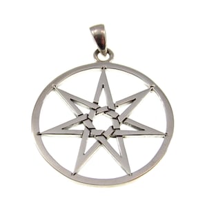 Solid 925 Sterling Silver Elvin Fairy Star Pendant, Handcrafted Heptagram Septagram 7 Pointed Star Amulet, Neopagan Wiccan Pagan Talisman