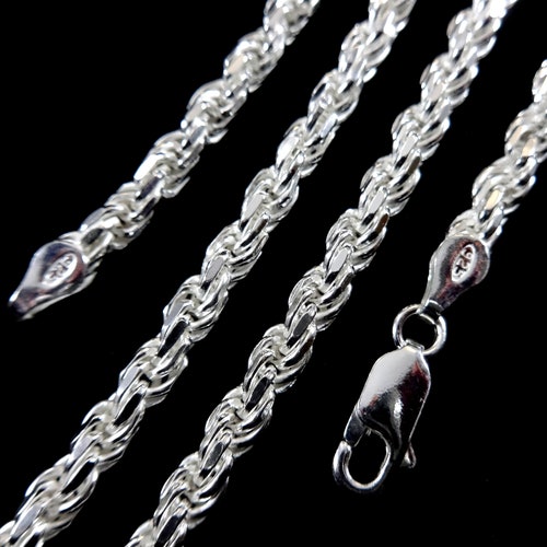 20 " Italian Diamond Cut Rope Chain Necklace .925 Sterling Silver Lobster Claw 20 " Italian Diamond Cut Rope Chain Necklace .925 Sterling Silver Lobster Claw
