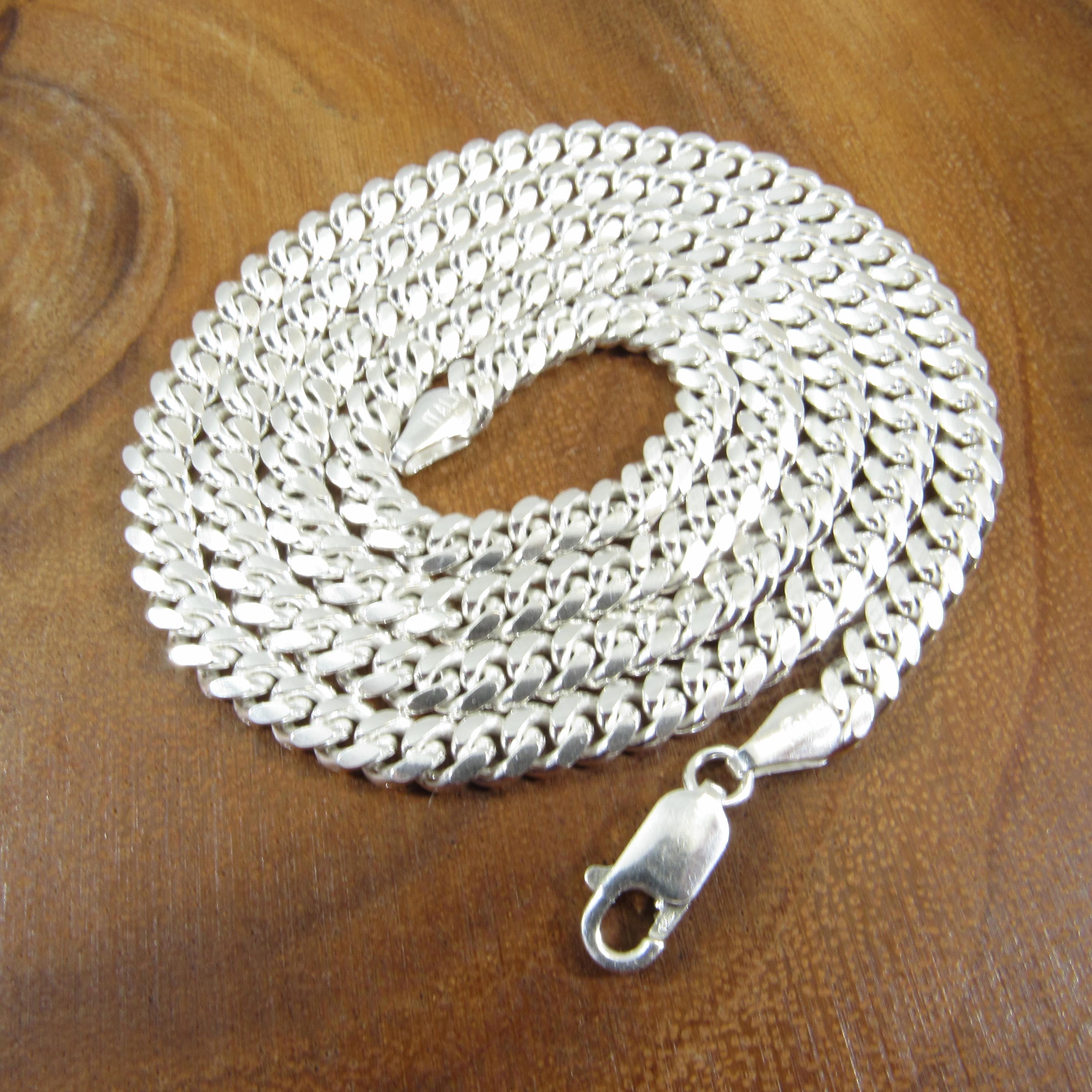 Catena Maglia Cubana Miami Piatta Uomo Argento Sterling 925 Massiccio - Foto 3