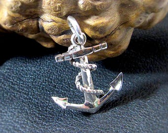Solid 925 Sterling Silver Anchor Pendant with Rope Detail - Nautical Symbol Jewelry - Men&#39;s or Women&#39;s Silver Charm - Ocean Inspired Gift