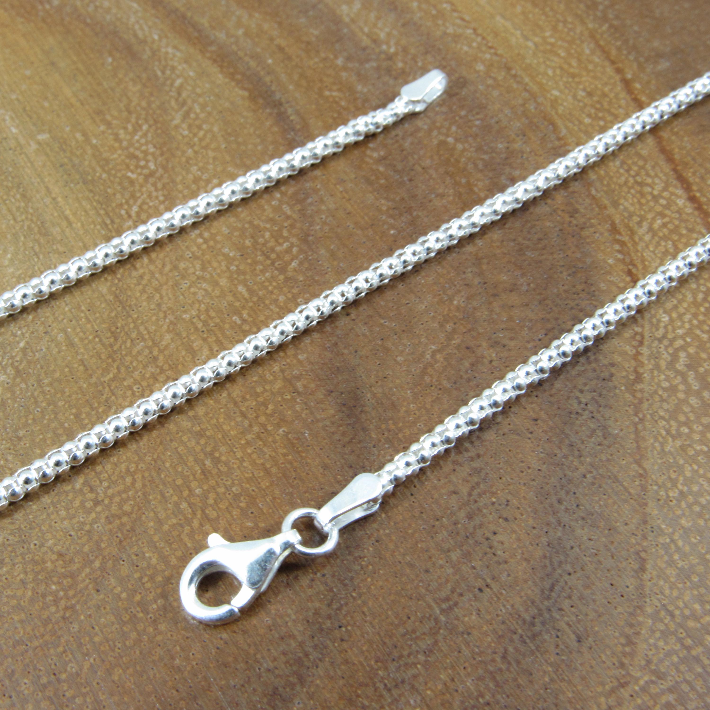 thumbnail image 2 of 2MM Solid 925 Sterling Silver Popcorn Chain Necklace - Diamond Cut - Made In Italy 2 of 14
