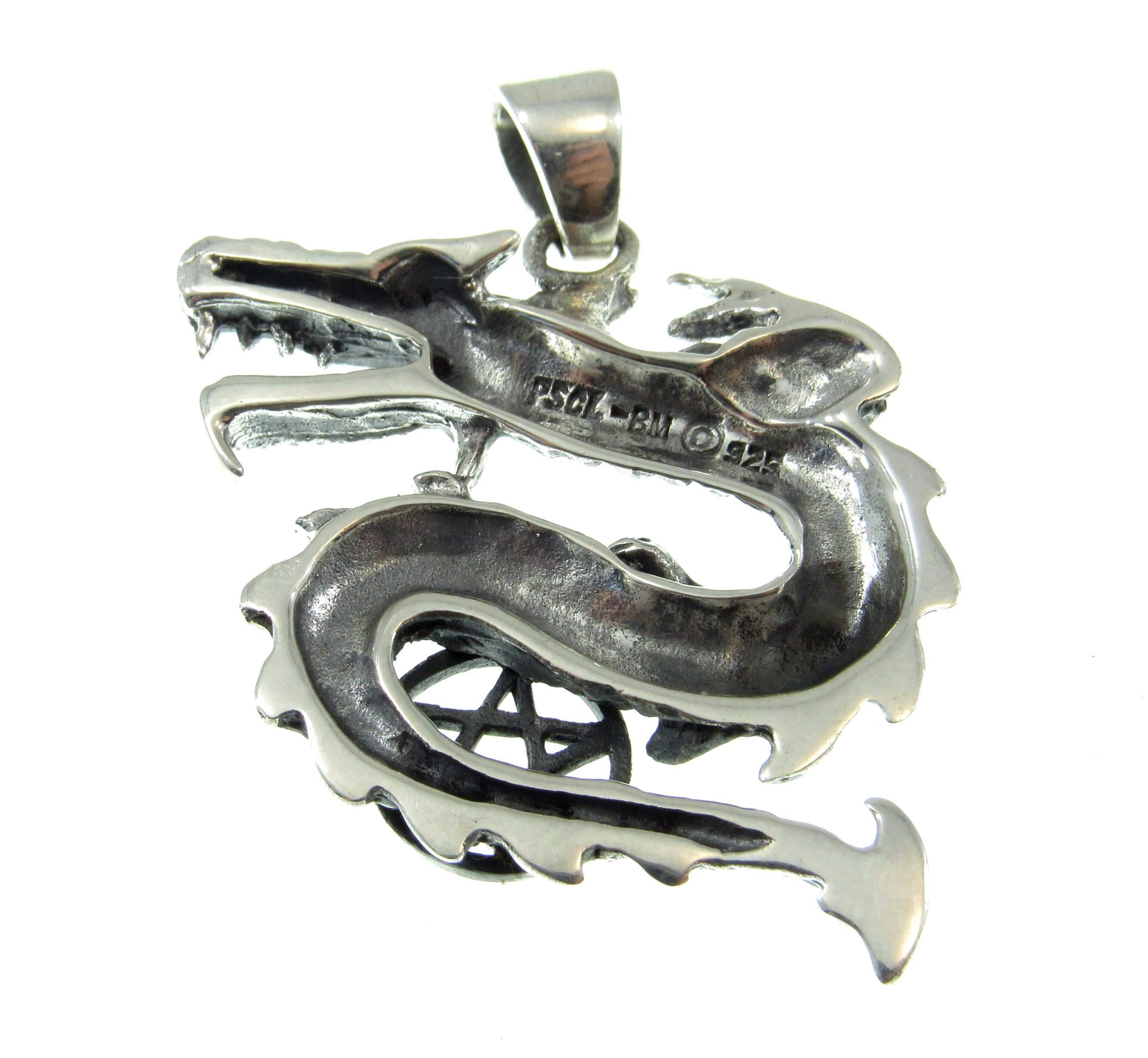 Solid 925 Sterling Silver Curling Dragon and the Star