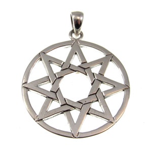 Solid 925 Sterling Silver Octagram 8 Pointed Star Pendant, Eight Point Wicca Pagan Amulet, Chaos Star, Wheel of the Year