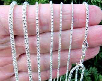Solid 925 Sterling Silver Popcorn Chain, Women's Coreana Link, Italian Garland Layering Necklace