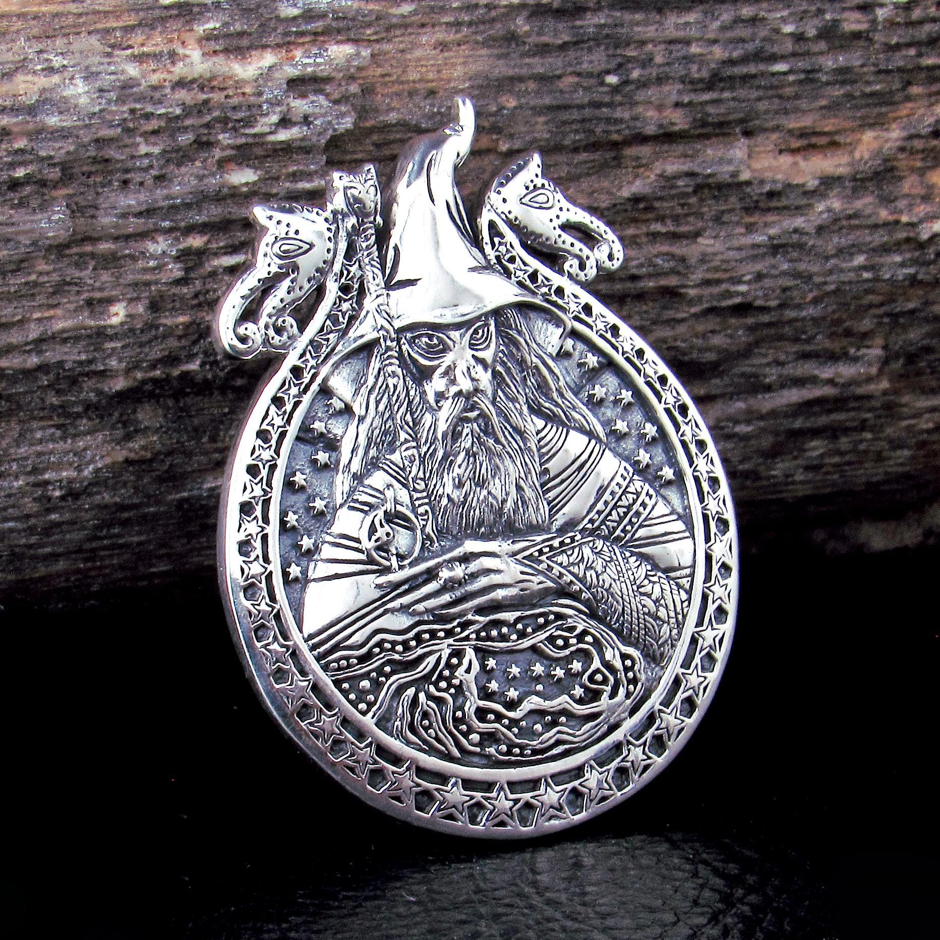 Solid 925 Sterling Silver Wizard Pendant, Arcane Sorcerer Talisman 