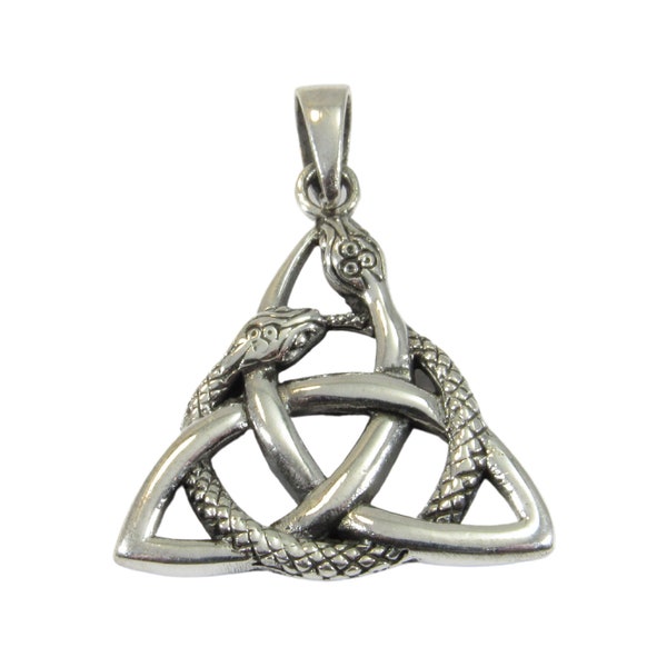 Fabriqué à la main en argent sterling massif 925 celtique irlandais entrelacé serpent TRIQUETRA triangle trinité noeud pendentif