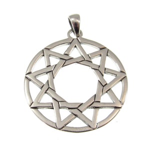 Solid 925 Sterling Silver Enneagram Ninefold Star Pendant, 9 Pointed Religious Pagan Star