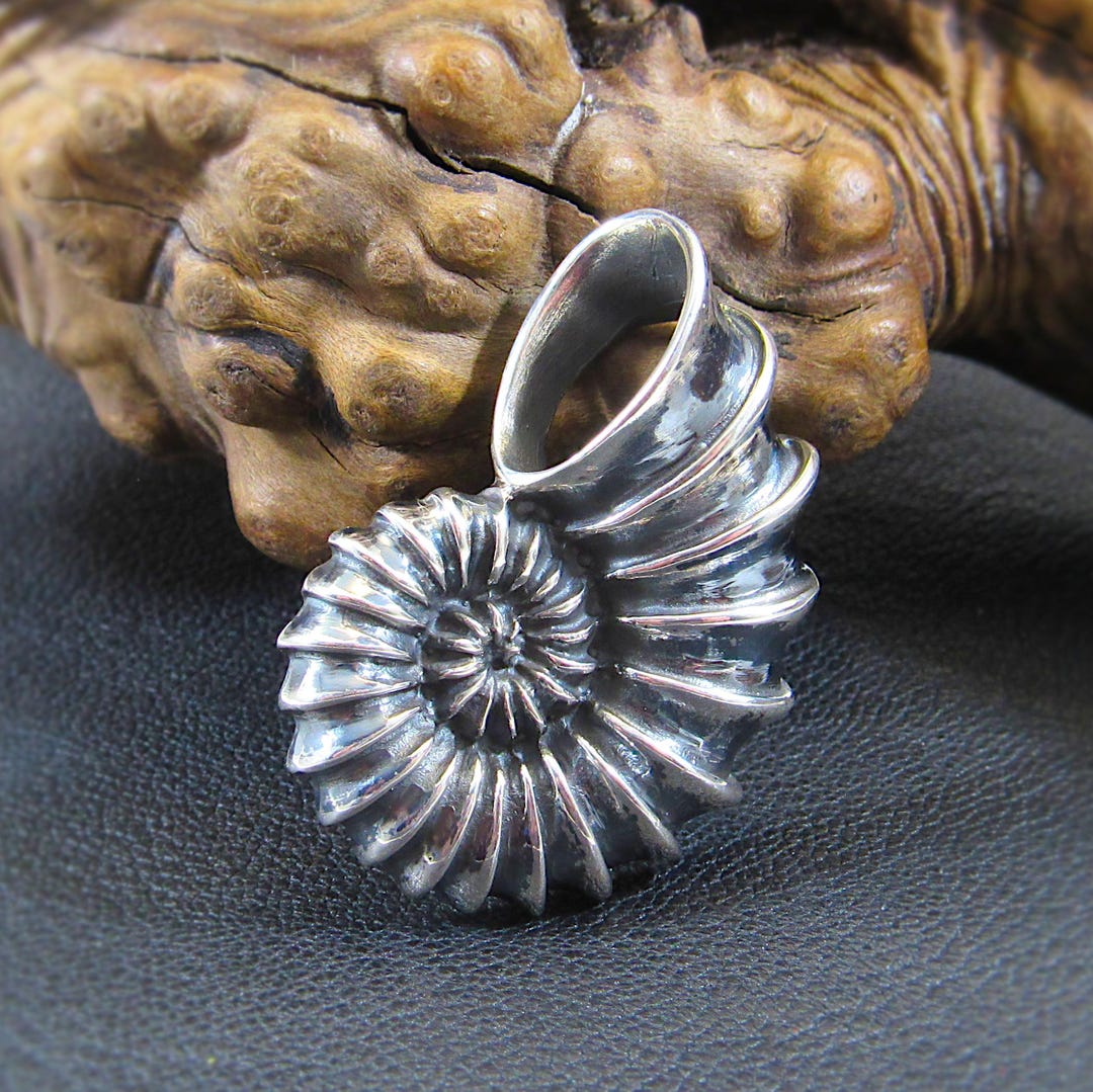 Shelligram Sea Shell Solid 925 Sterling Silver Ammonite Fossil Pendant, Handcrafted ...