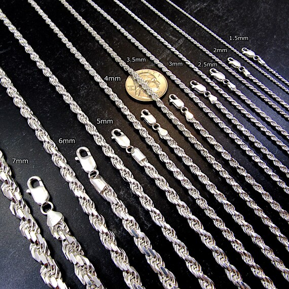 Diamond Cut Rope 3mm Rope Chain Silver Solid 925 Sterling Silver