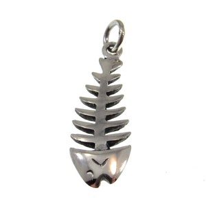 Solid 925 Sterling Silver 3D Two Sided Fish Skeleton Pendant, Handcrafted Fish Bone Charm