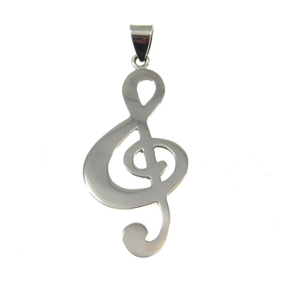 Solid 925 Sterling Silver Treble Clef Pendant, Handcrafted French Violon G Clef Musical Charm